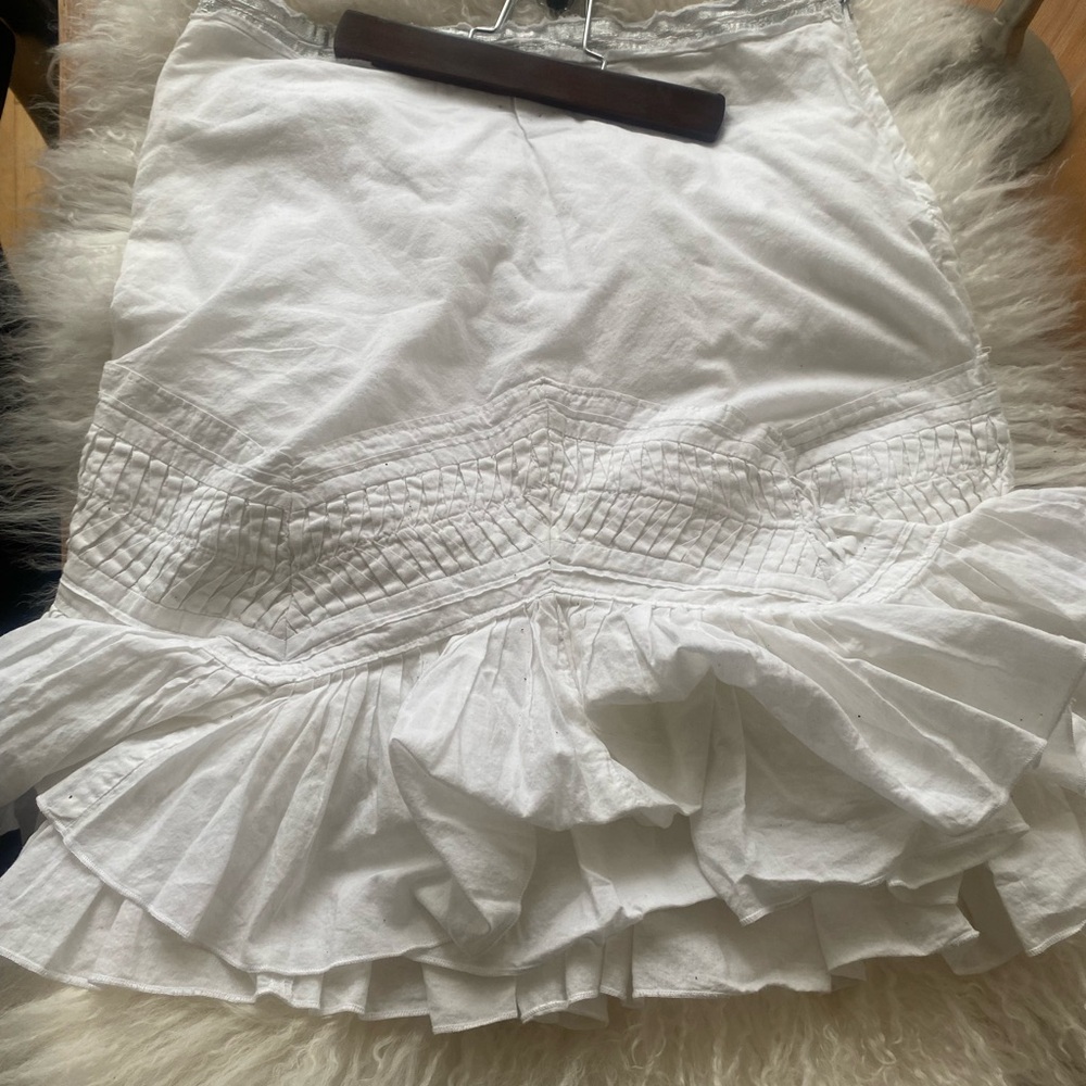 GC 7/10 Rare Deane &White Elegant White Ruffled women’s cotton linen skirt SZ 4